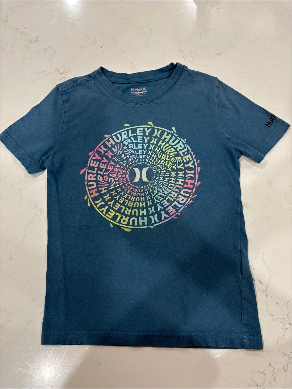 Hurley Teal Short Sleeve Tee with Rainbow Spiral Logo